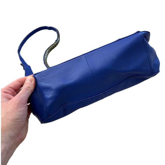 Kelsi Dagger Royal Blue Pebble Leather, Gold Studded Shoulder Crossbody Bag - Picture 5 of 14